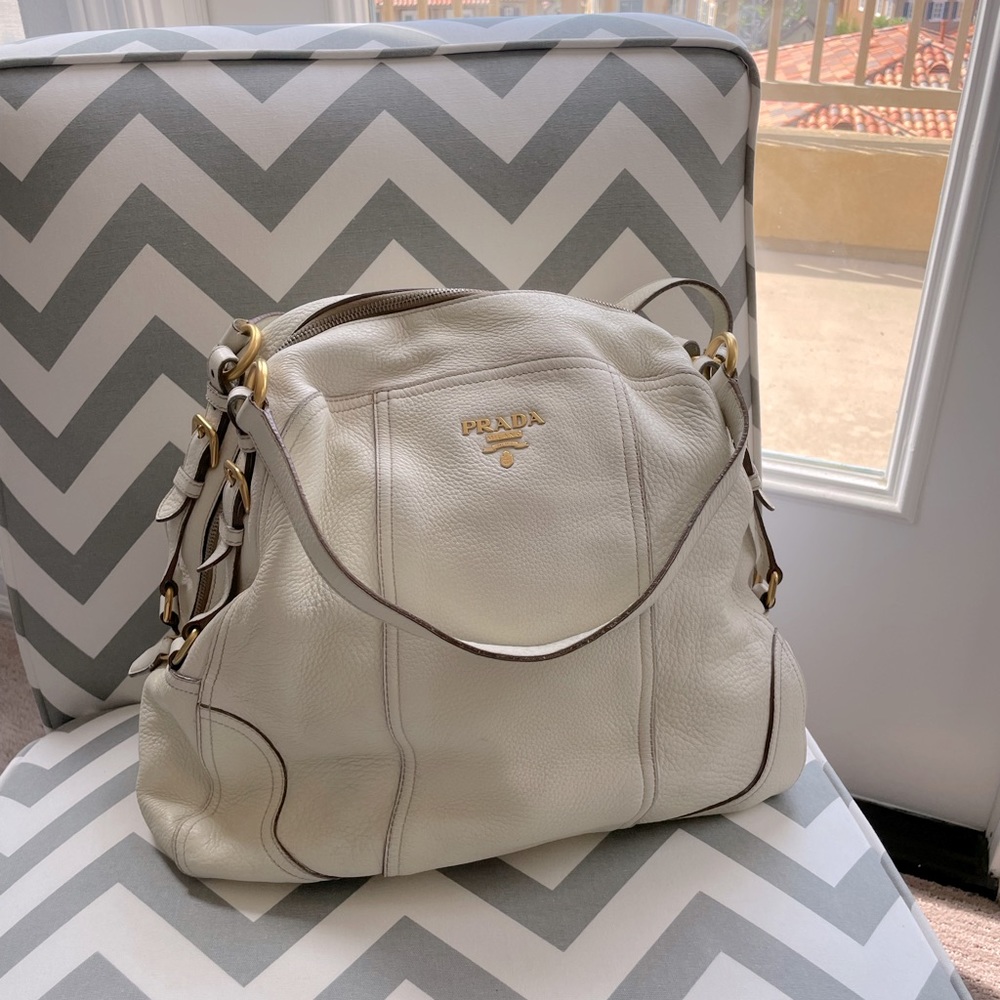 PRADA - white cream leather shoulder bag